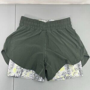 Lululemon Track That High Rise Shorts 2 in 1 Athletic Bike Lined Green Womens 8